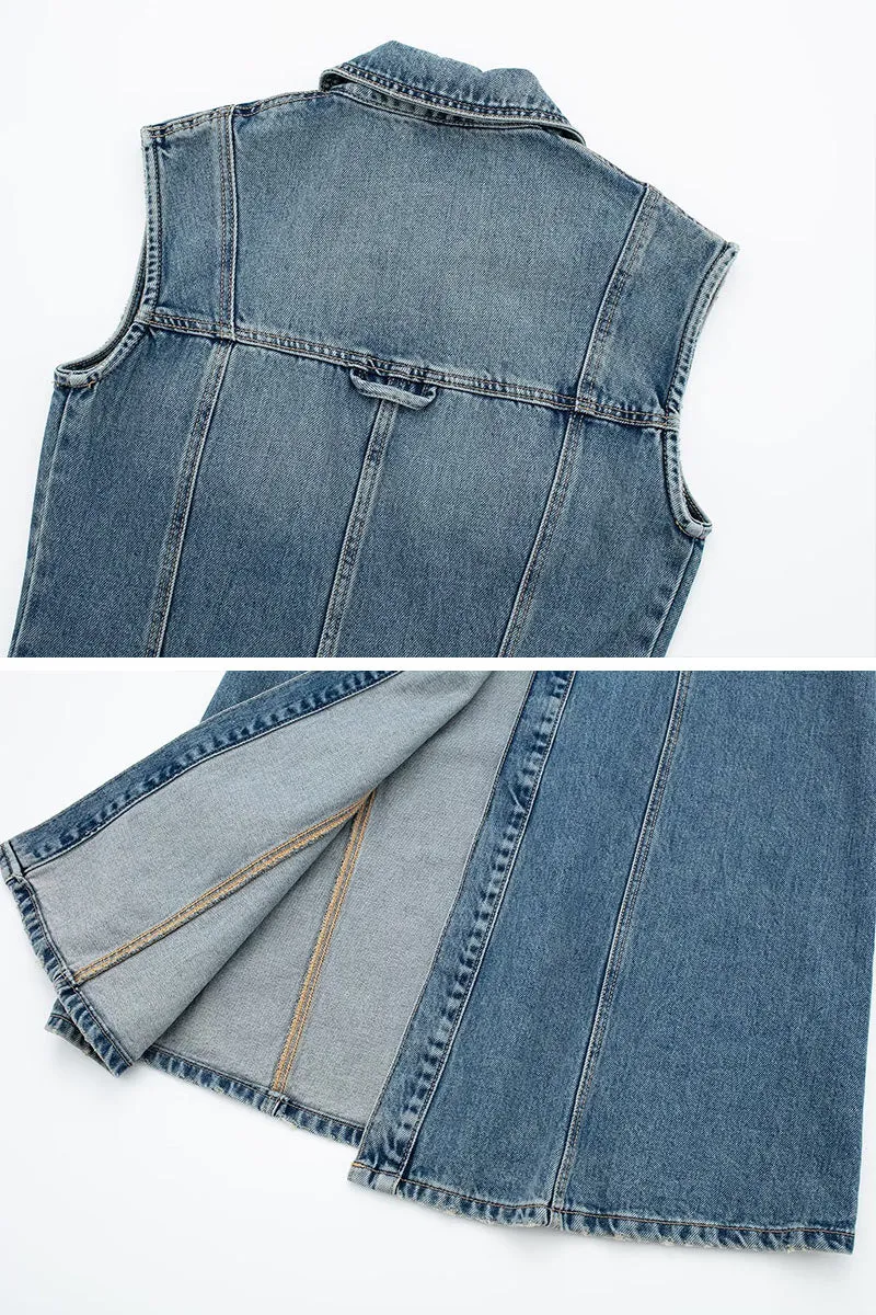 BB702 Sleeveless Front Denim Dress