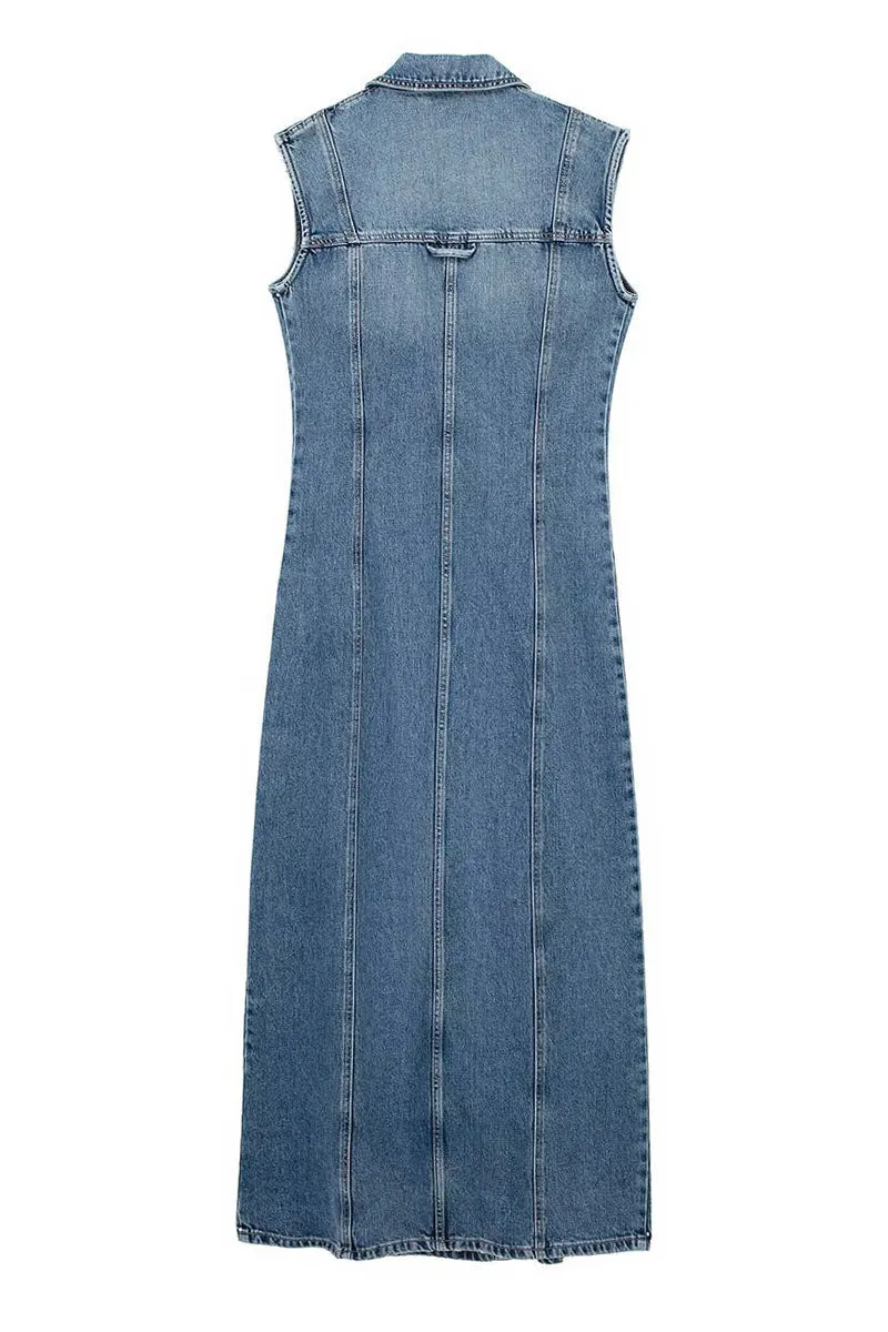 BB702 Sleeveless Front Denim Dress