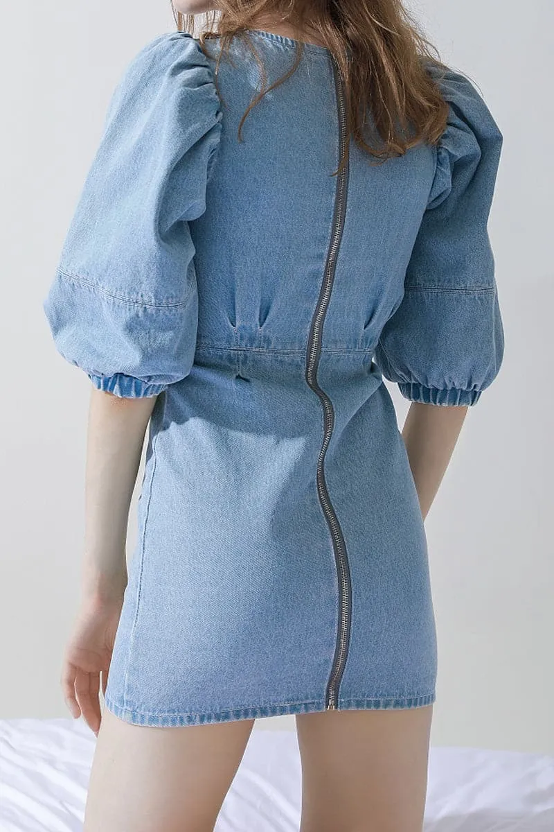 BC660 Balloon Sleeves Denim Dress