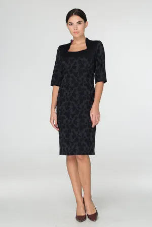 Black jacquard midi dress