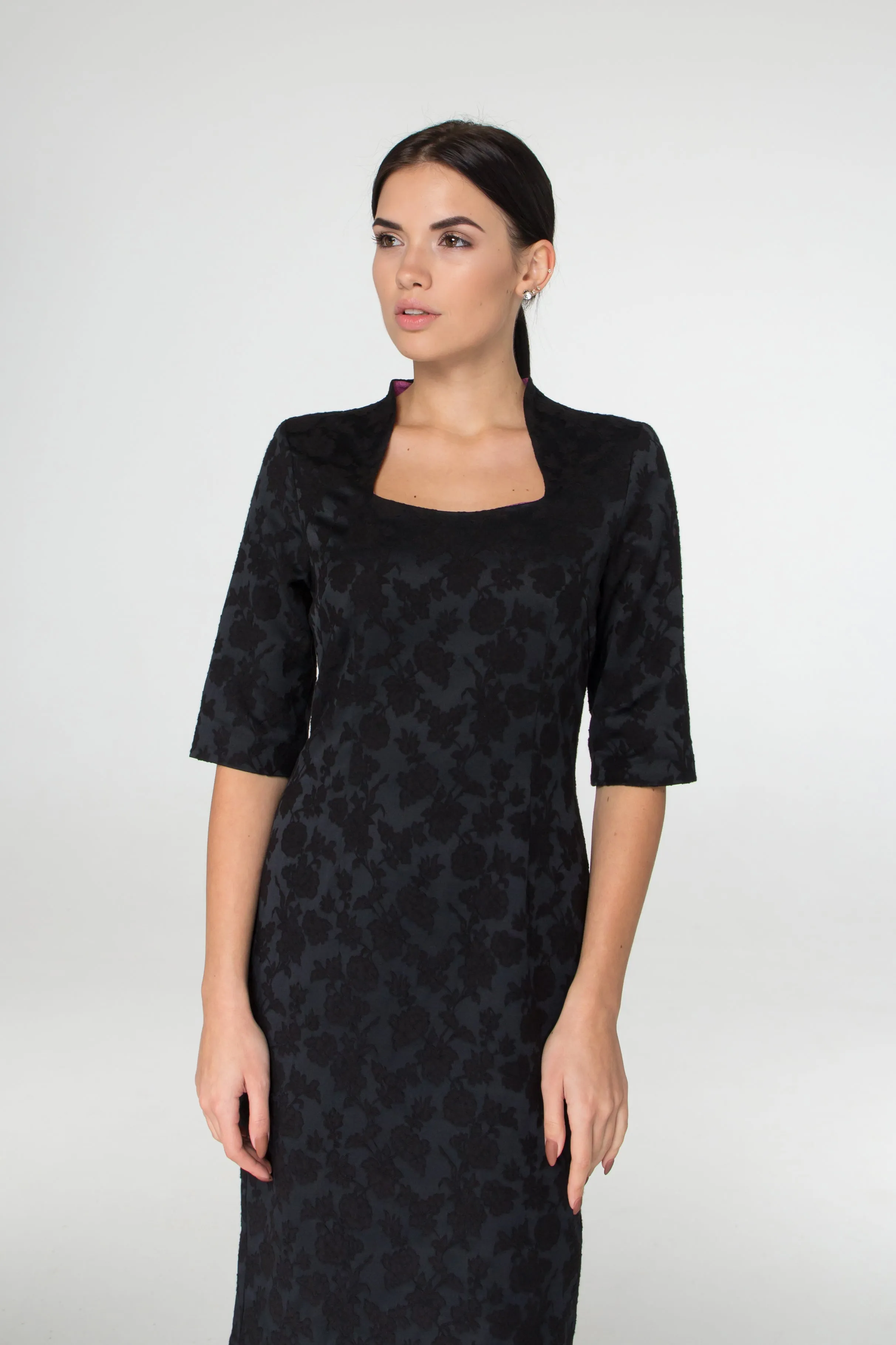 Black jacquard midi dress