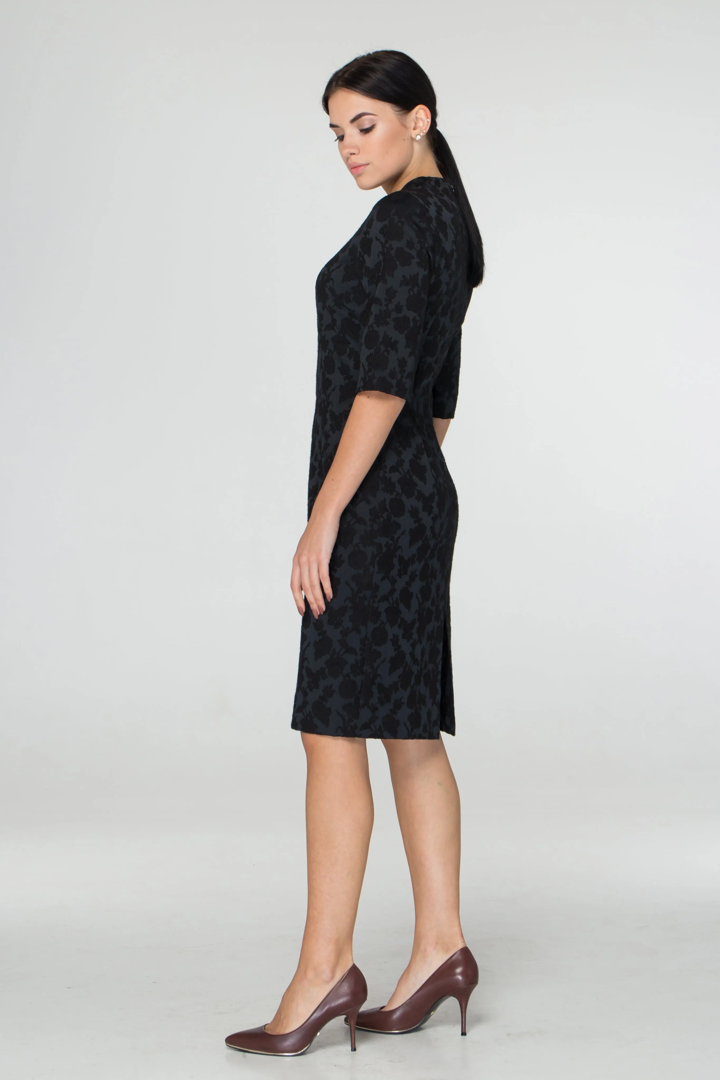 Black jacquard midi dress