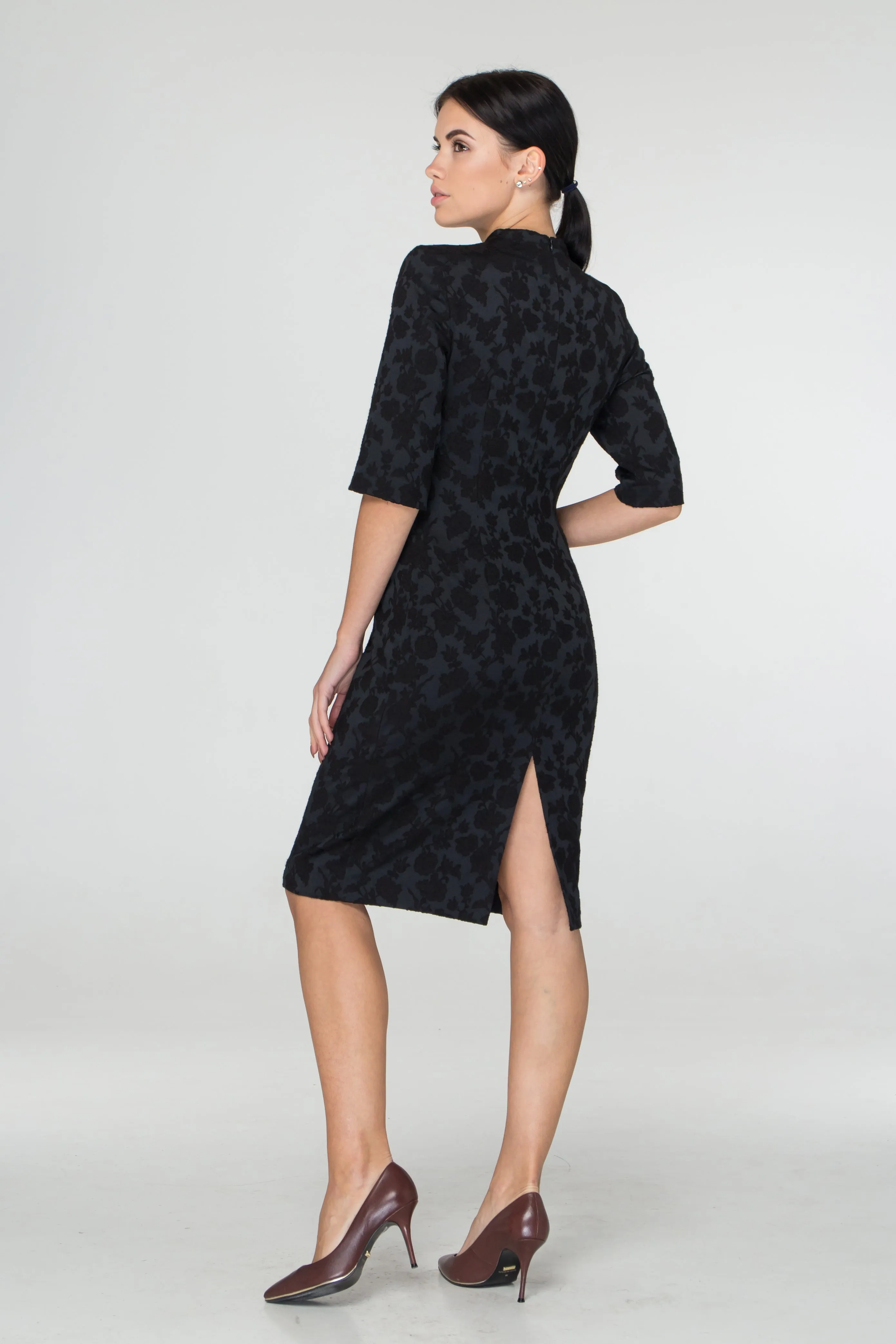 Black jacquard midi dress