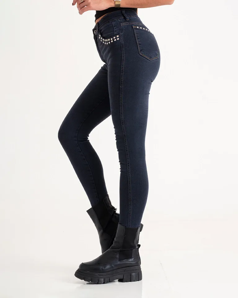 Blaugraue Skinny-Hose mit Nieten