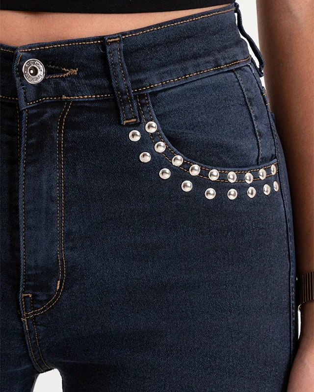 Blaugraue Skinny-Hose mit Nieten