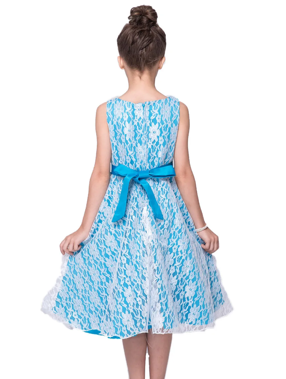 Blue Lace Sleeveless Dress, Size 4-14 Yrs