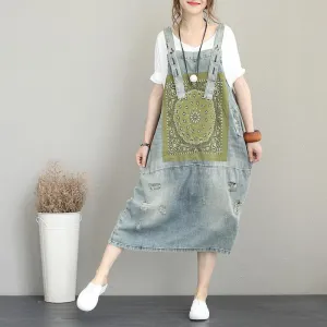 boutique denim light blue natural cotton dress oversize sleeveless gown vintage patchwork prints dresses