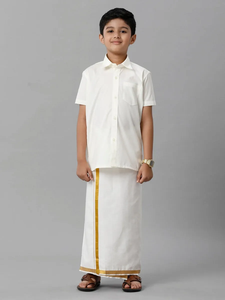 Boys Double Layer Dhoti - Cream