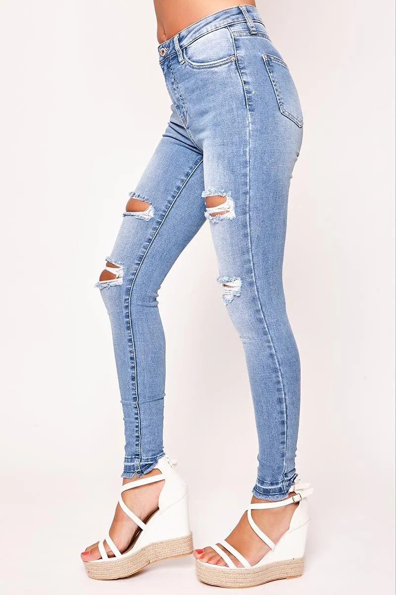 Bree - Blue High Waisted Ripped Skinny Jeans