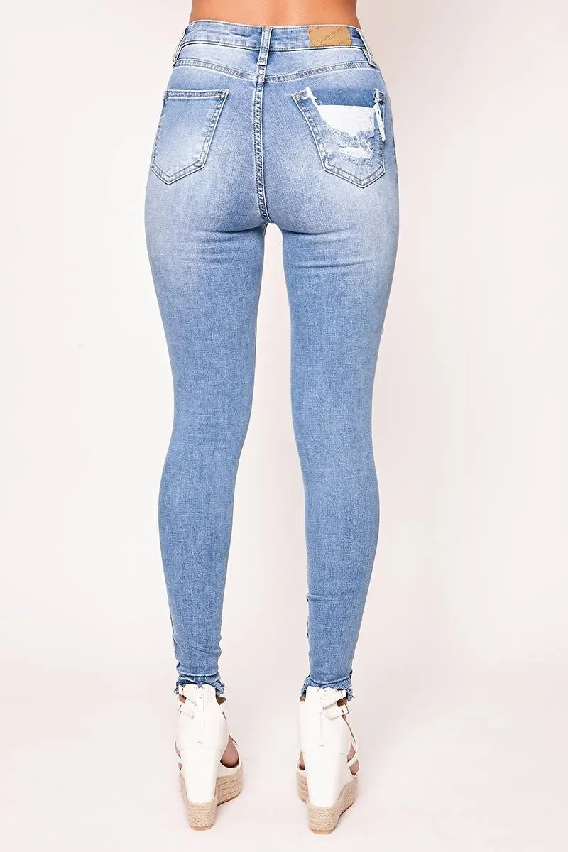 Bree - Blue High Waisted Ripped Skinny Jeans
