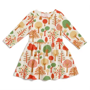 Calgary Dress - Trees Green & Orange