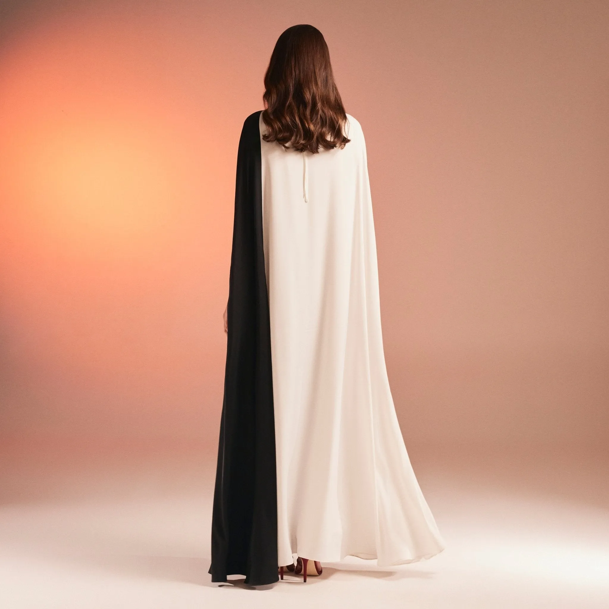 Cape-Effect Draped Satin Kaftan