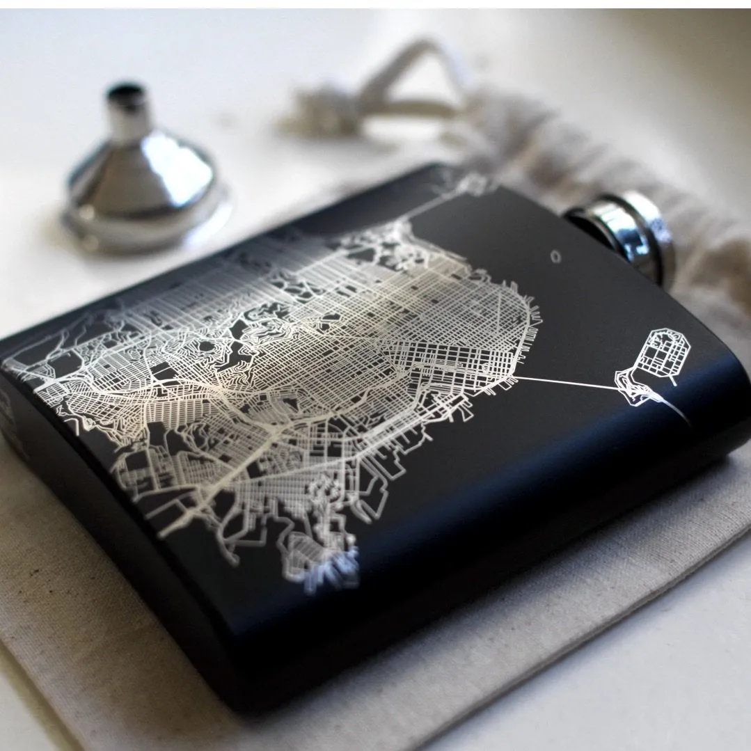 Cape May - New Jersey Map Hip Flask in Matte Black
