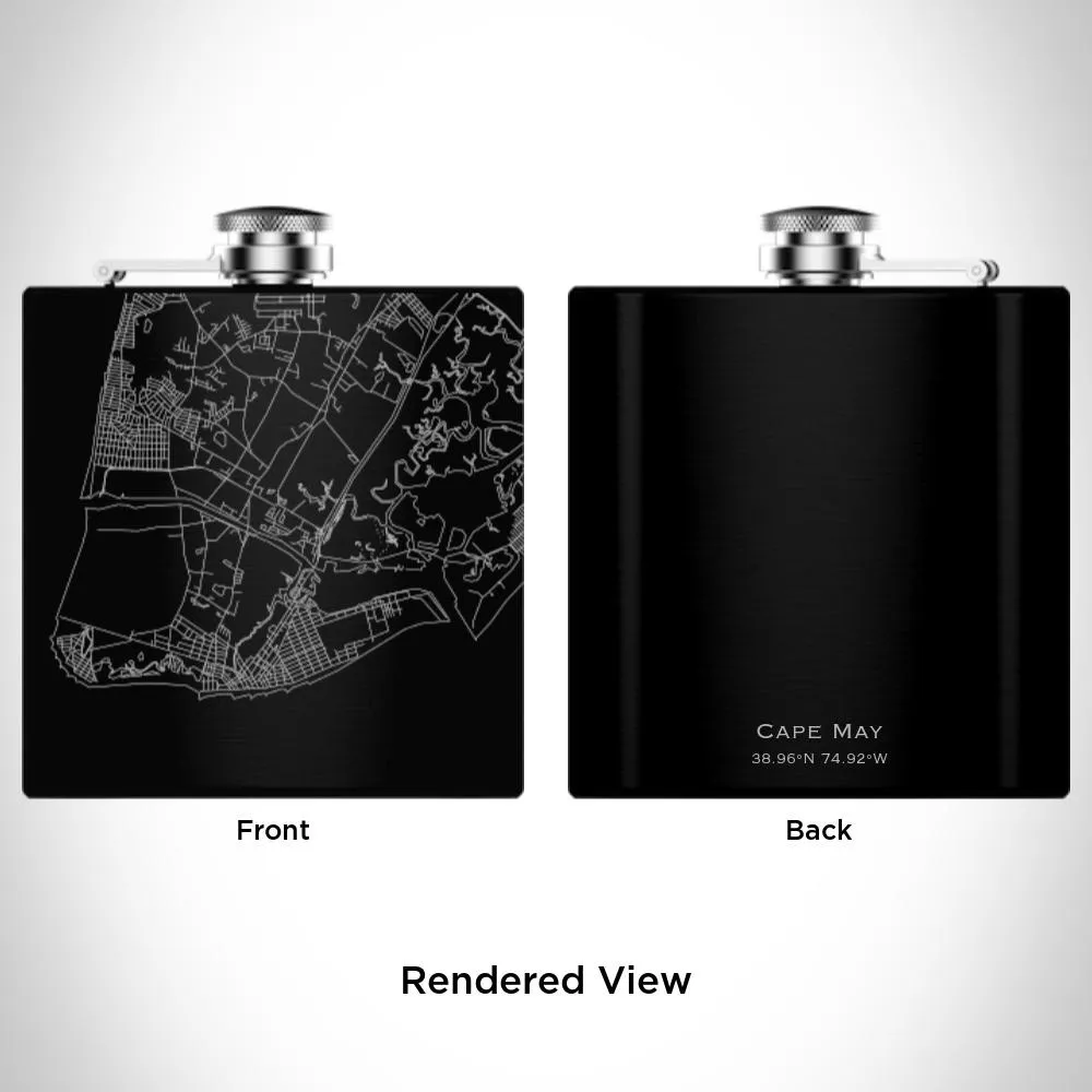 Cape May - New Jersey Map Hip Flask in Matte Black