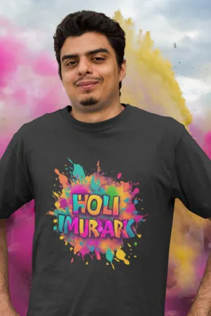 Colourful Holi Mubarak T-shirt for men