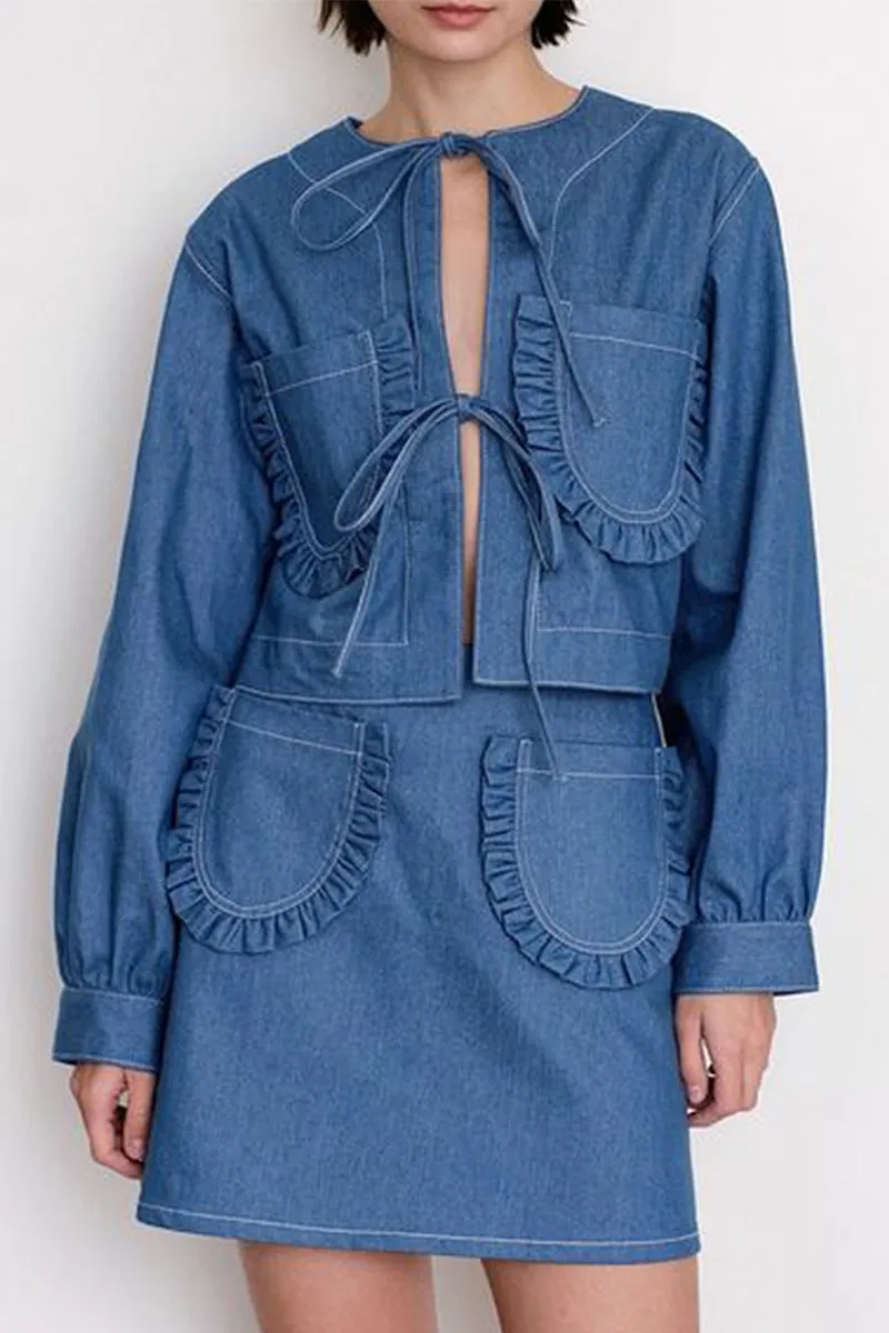 CT3109 Denim Front Tie Jacket Outerwear