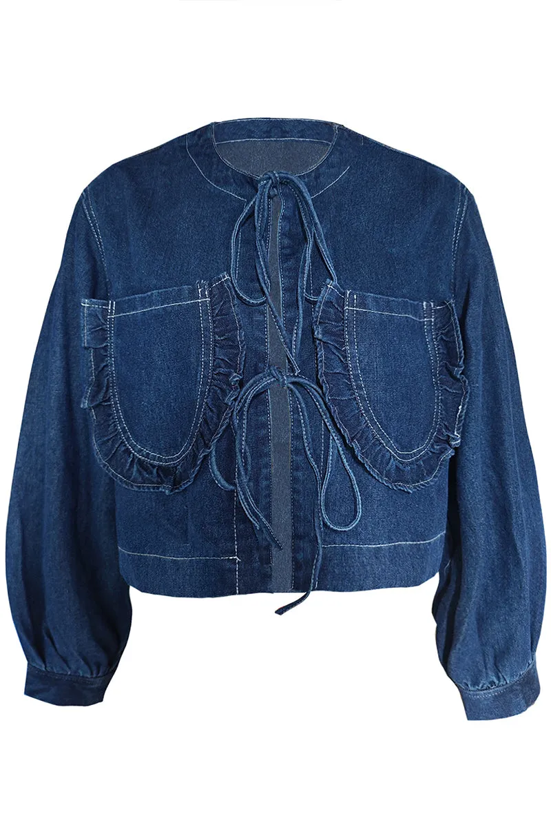 CT3109 Denim Front Tie Jacket Outerwear