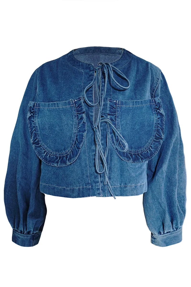 CT3109 Denim Front Tie Jacket Outerwear