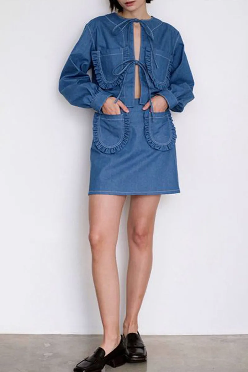 CT3109 Denim Front Tie Jacket Outerwear