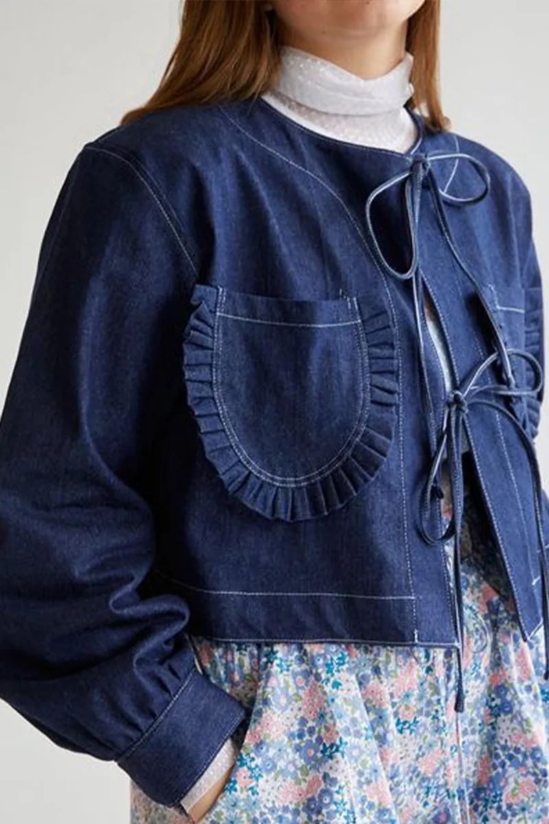 CT3109 Denim Front Tie Jacket Outerwear