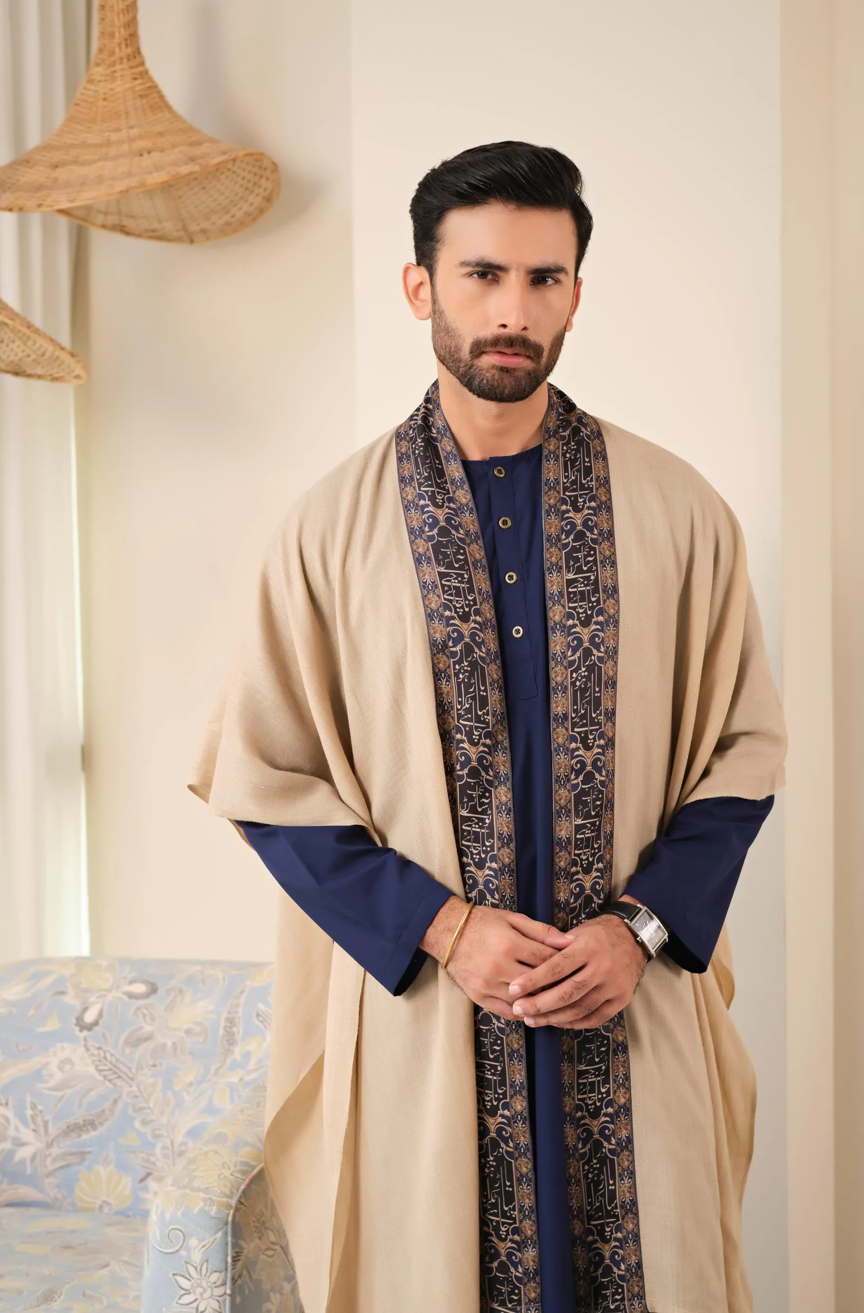 Dariya Cape - Beige & Blue