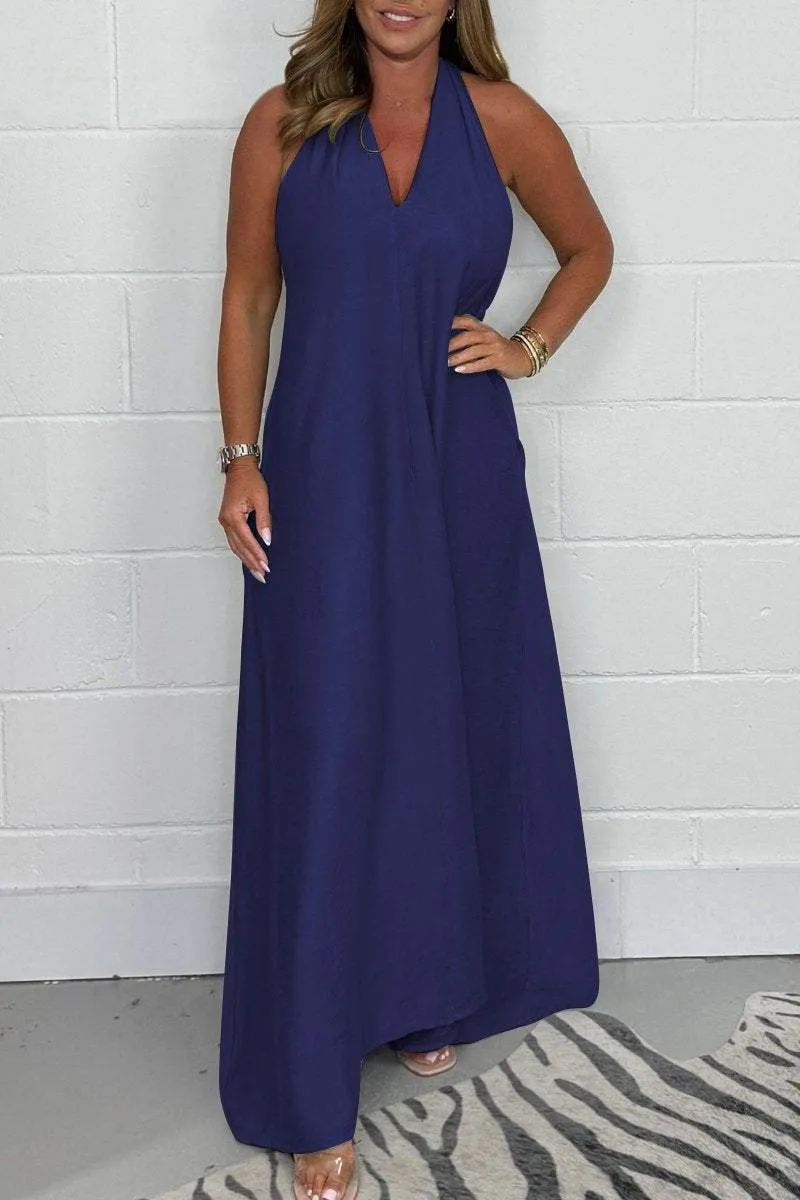 Deep V-neck T Shape Back Sleeveless Elegant Dress