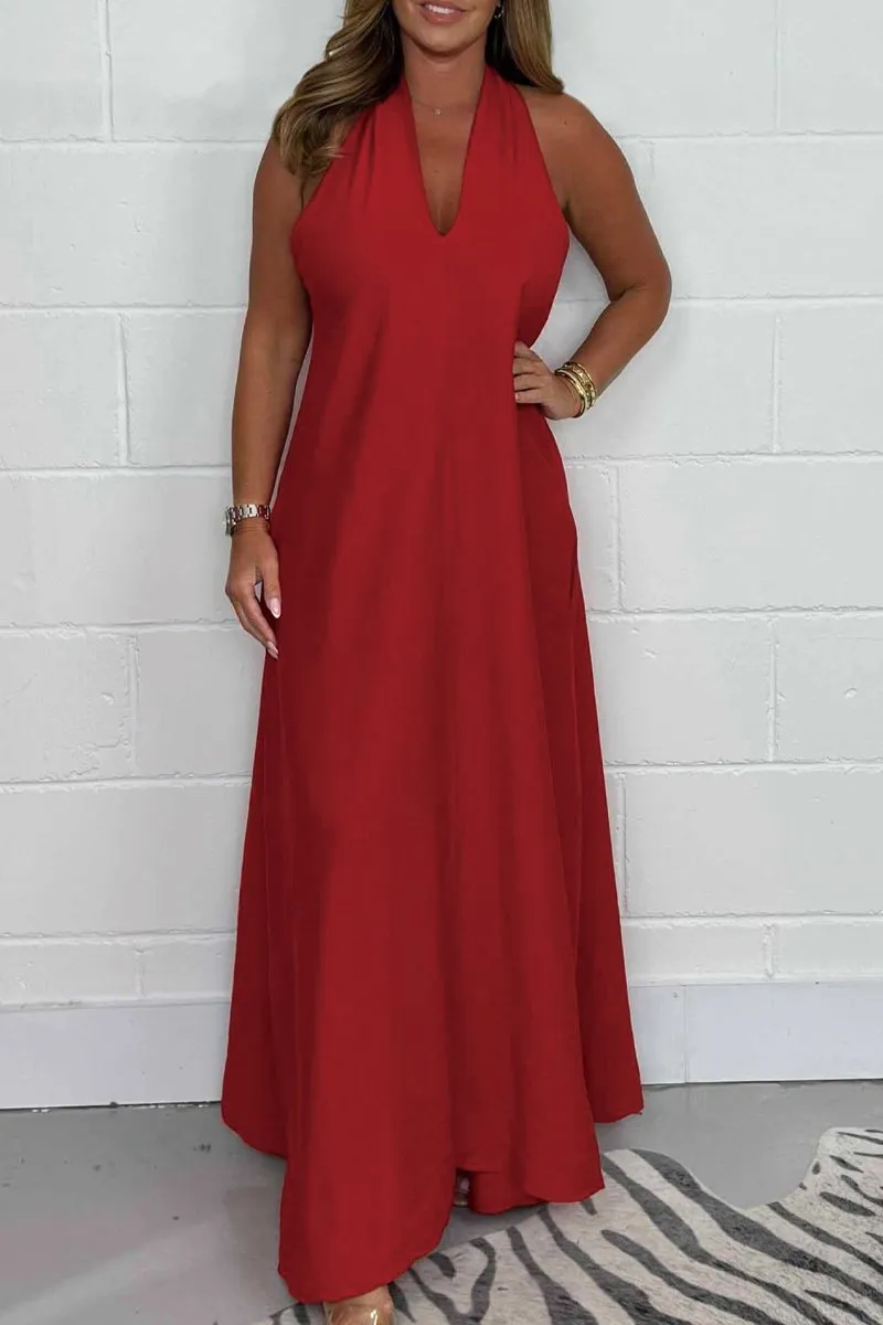 Deep V-neck T Shape Back Sleeveless Elegant Dress
