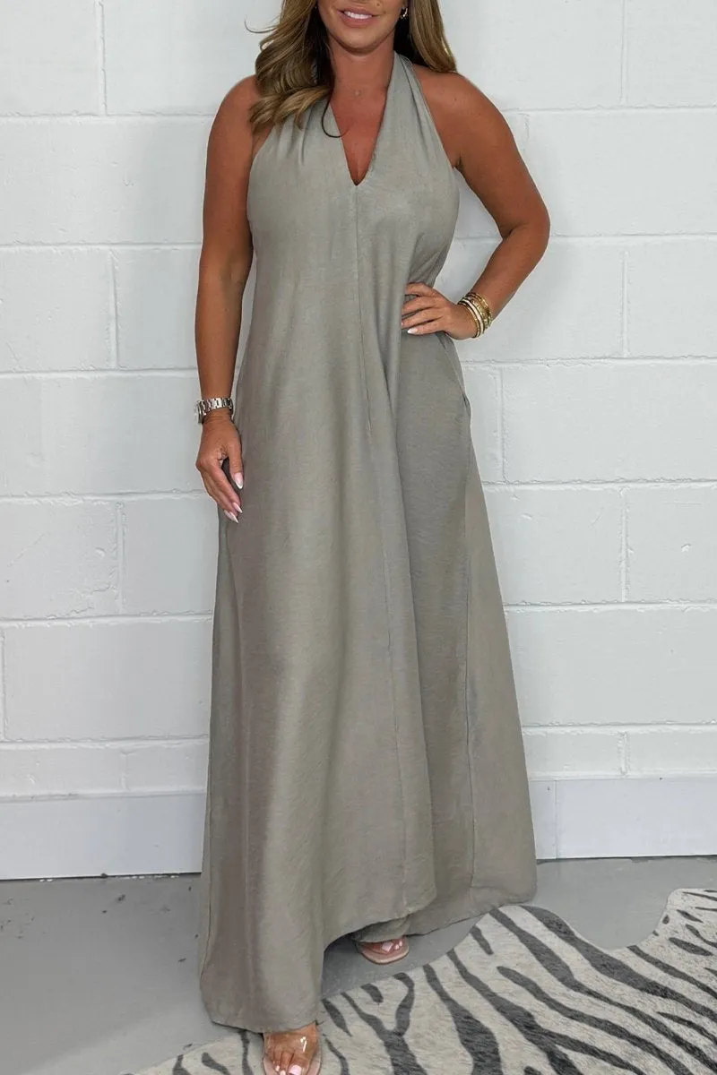 Deep V-neck T Shape Back Sleeveless Elegant Dress