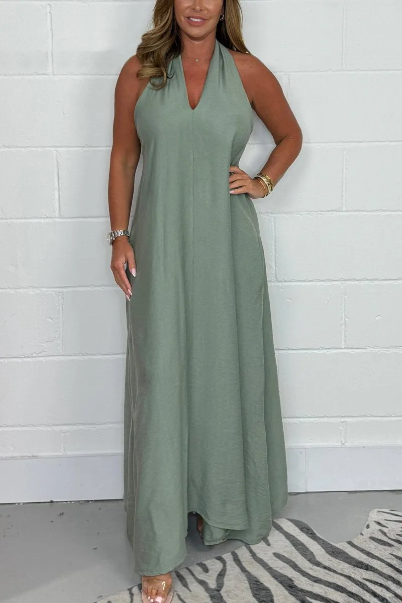 Deep V-neck T Shape Back Sleeveless Elegant Dress