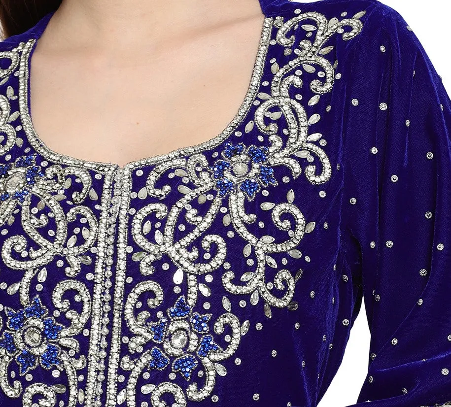 Designer Caftan With Crystal Embroidered Work