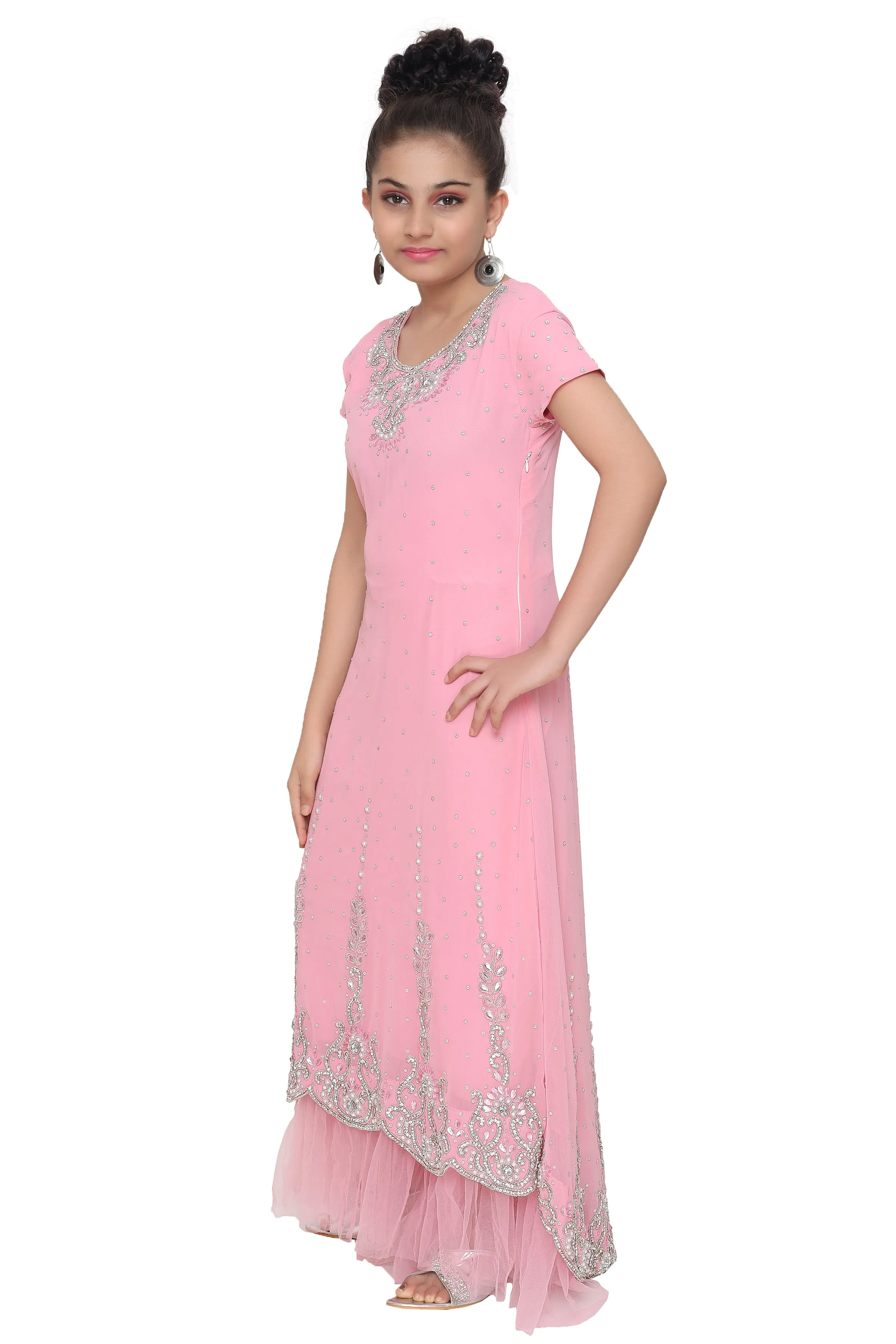 Designer Jalabiya Crystal Embroidered Dress For Kids