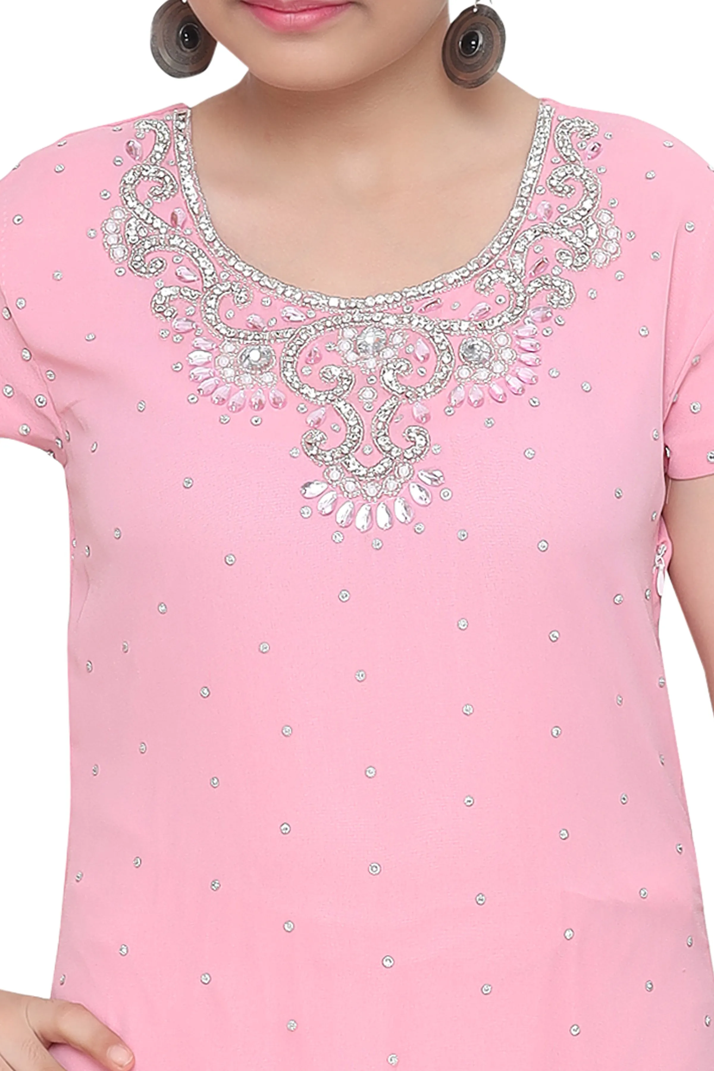 Designer Jalabiya Crystal Embroidered Dress For Kids