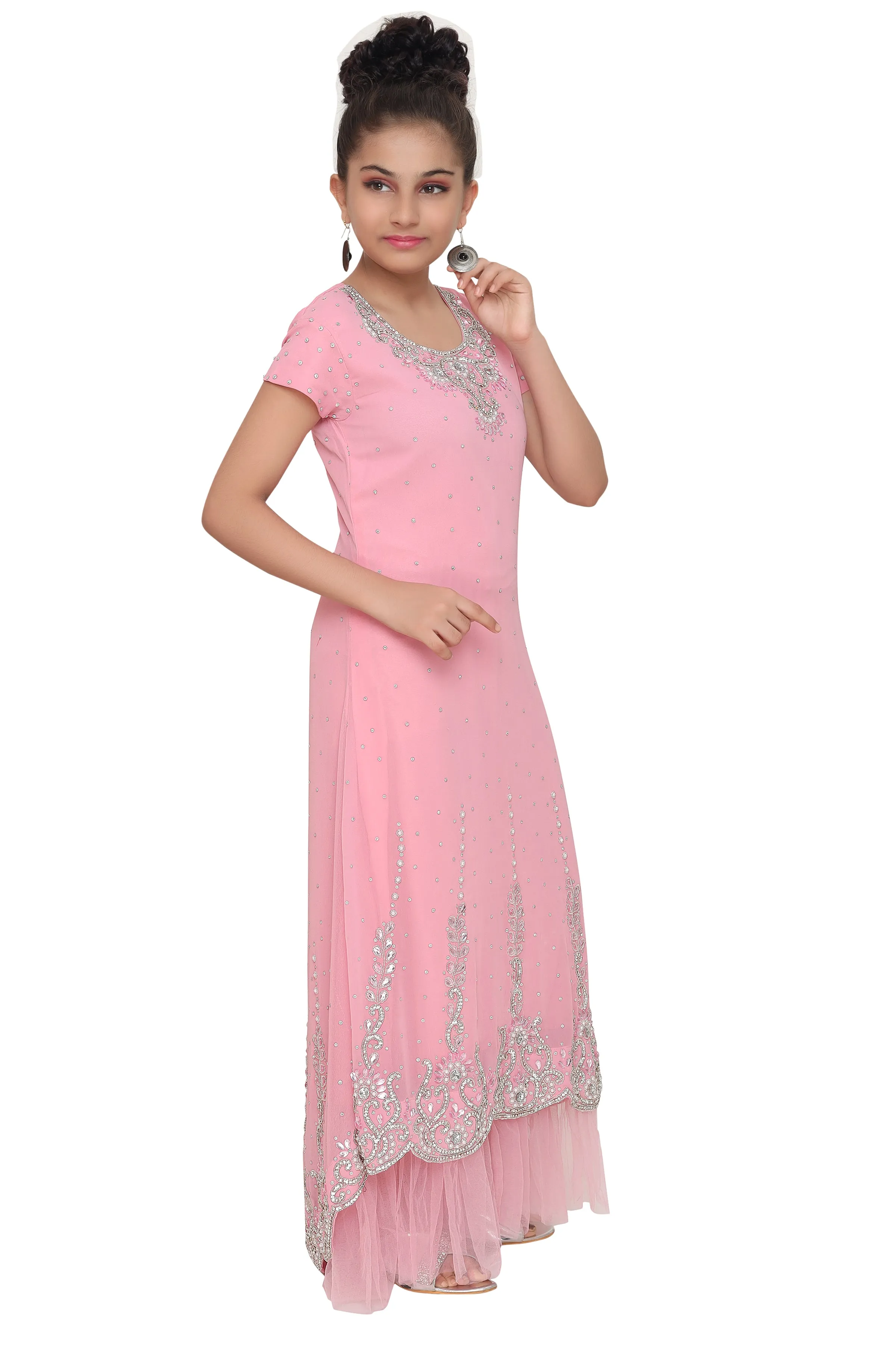 Designer Jalabiya Crystal Embroidered Dress For Kids