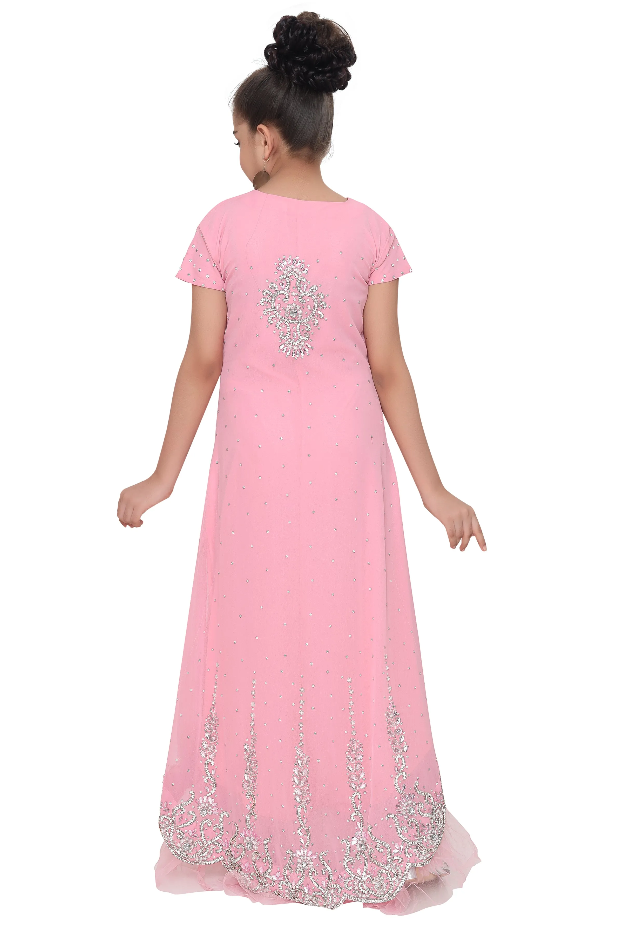 Designer Jalabiya Crystal Embroidered Dress For Kids