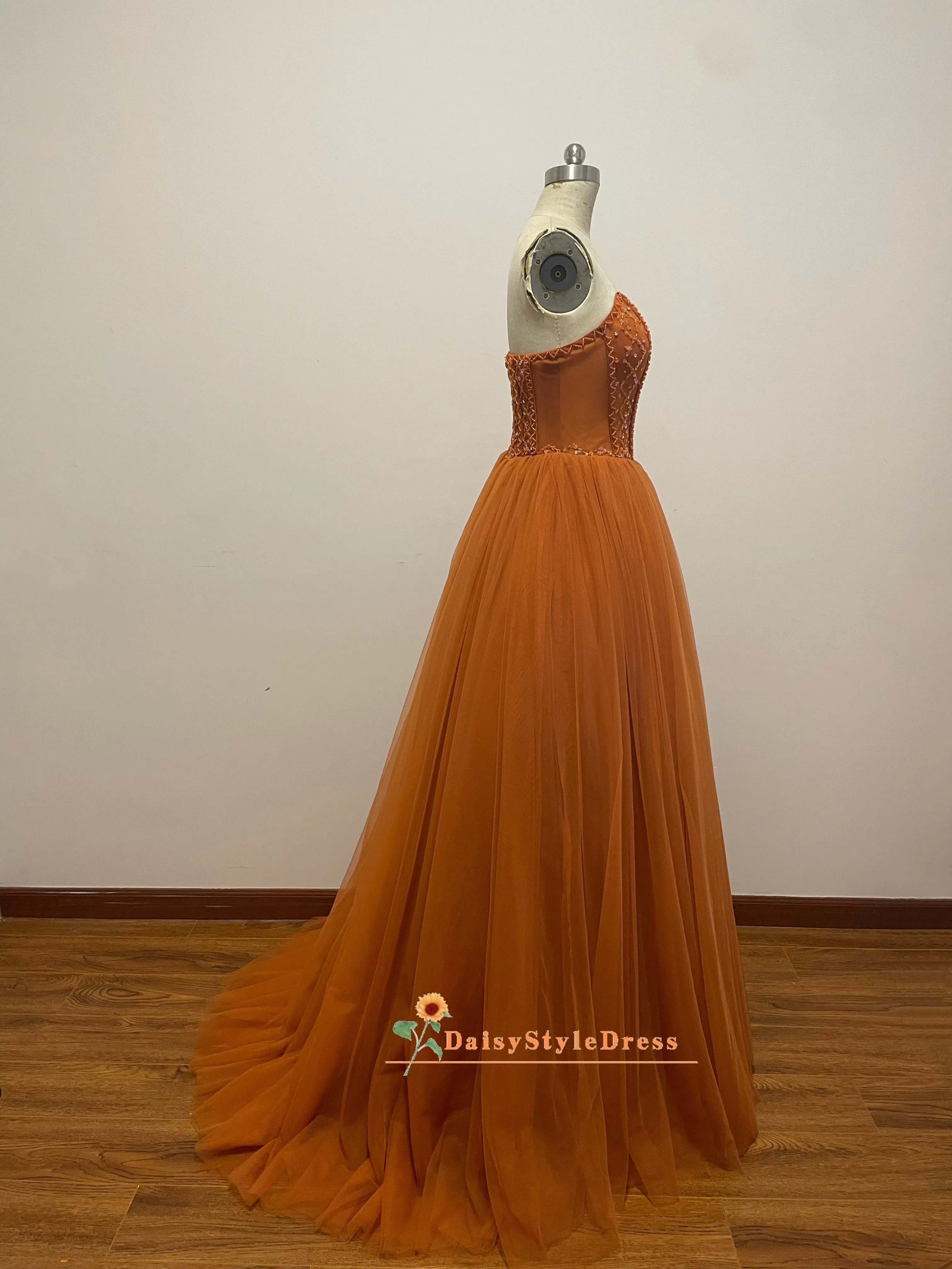 Detachable Sleeve Ball Gown Coffee Brown Prom Dress