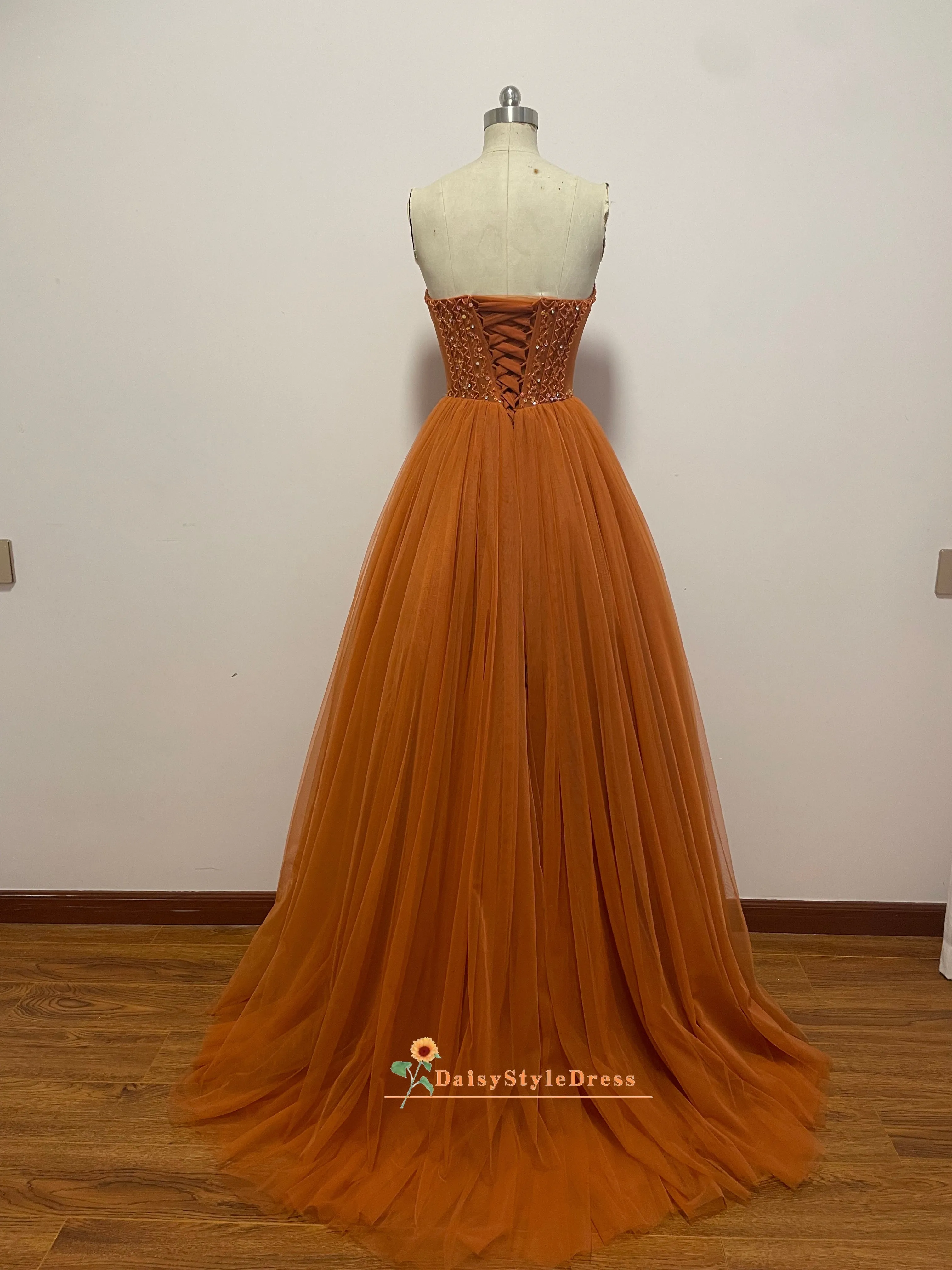 Detachable Sleeve Ball Gown Coffee Brown Prom Dress