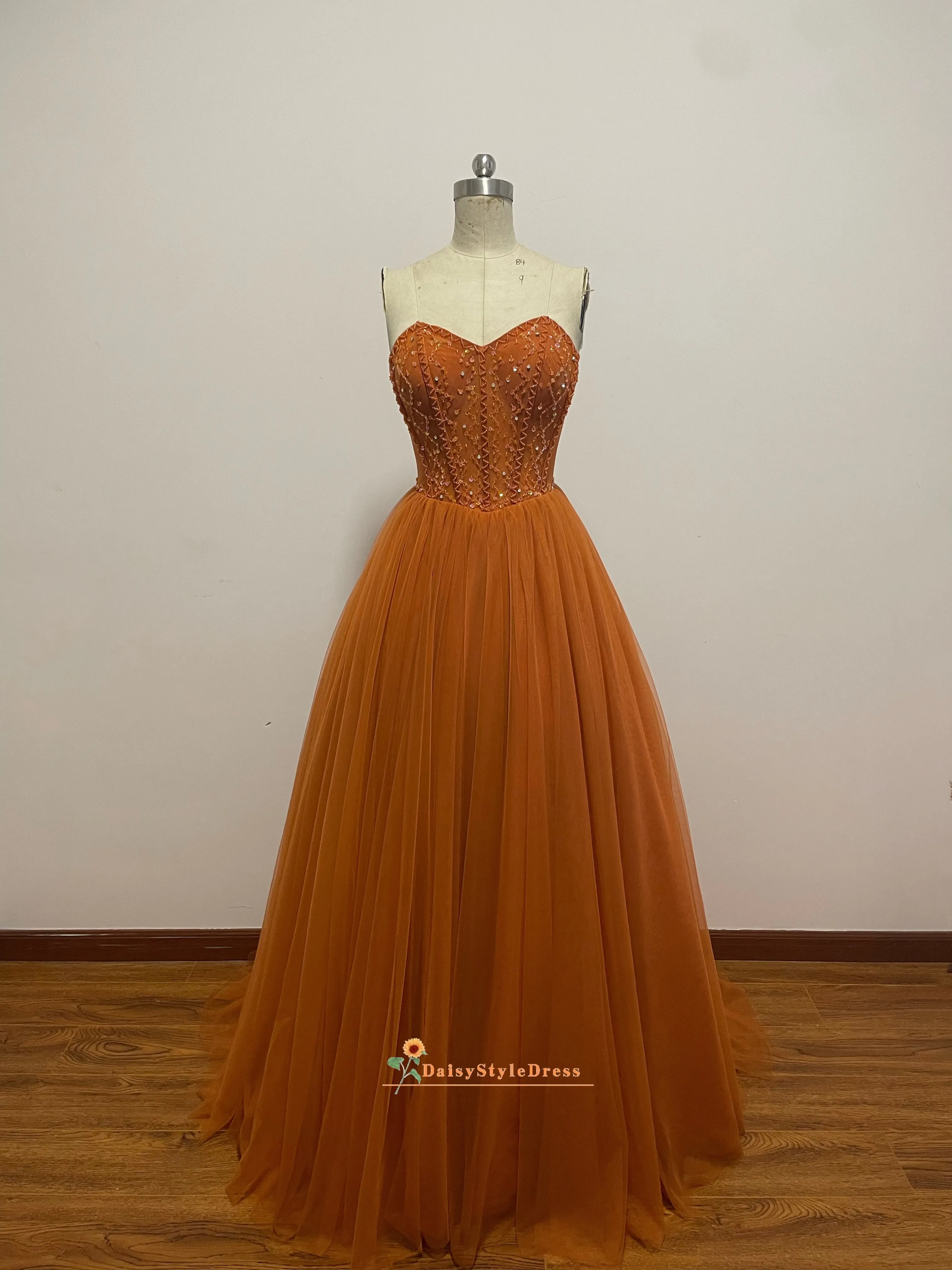 Detachable Sleeve Ball Gown Coffee Brown Prom Dress