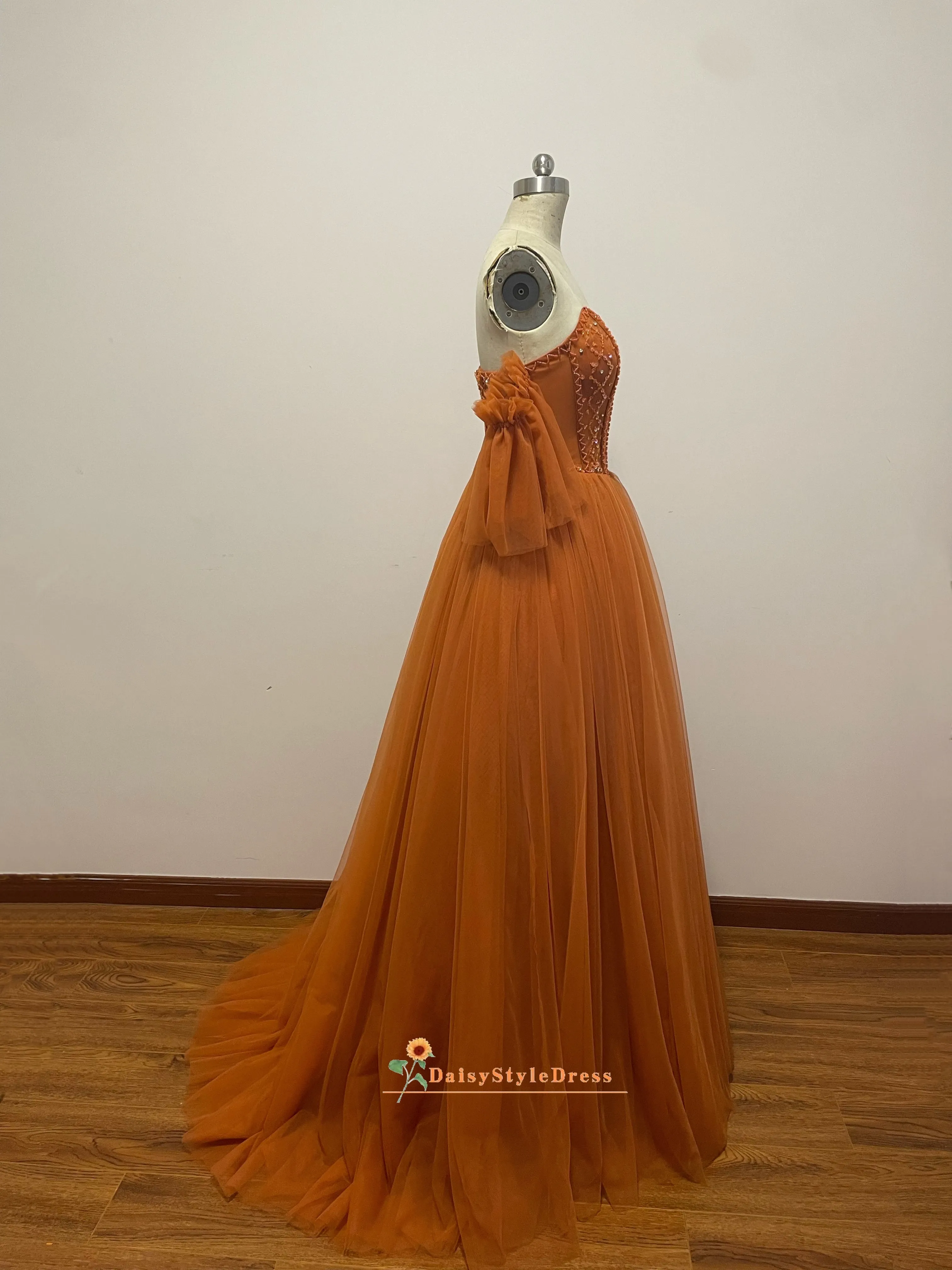 Detachable Sleeve Ball Gown Coffee Brown Prom Dress