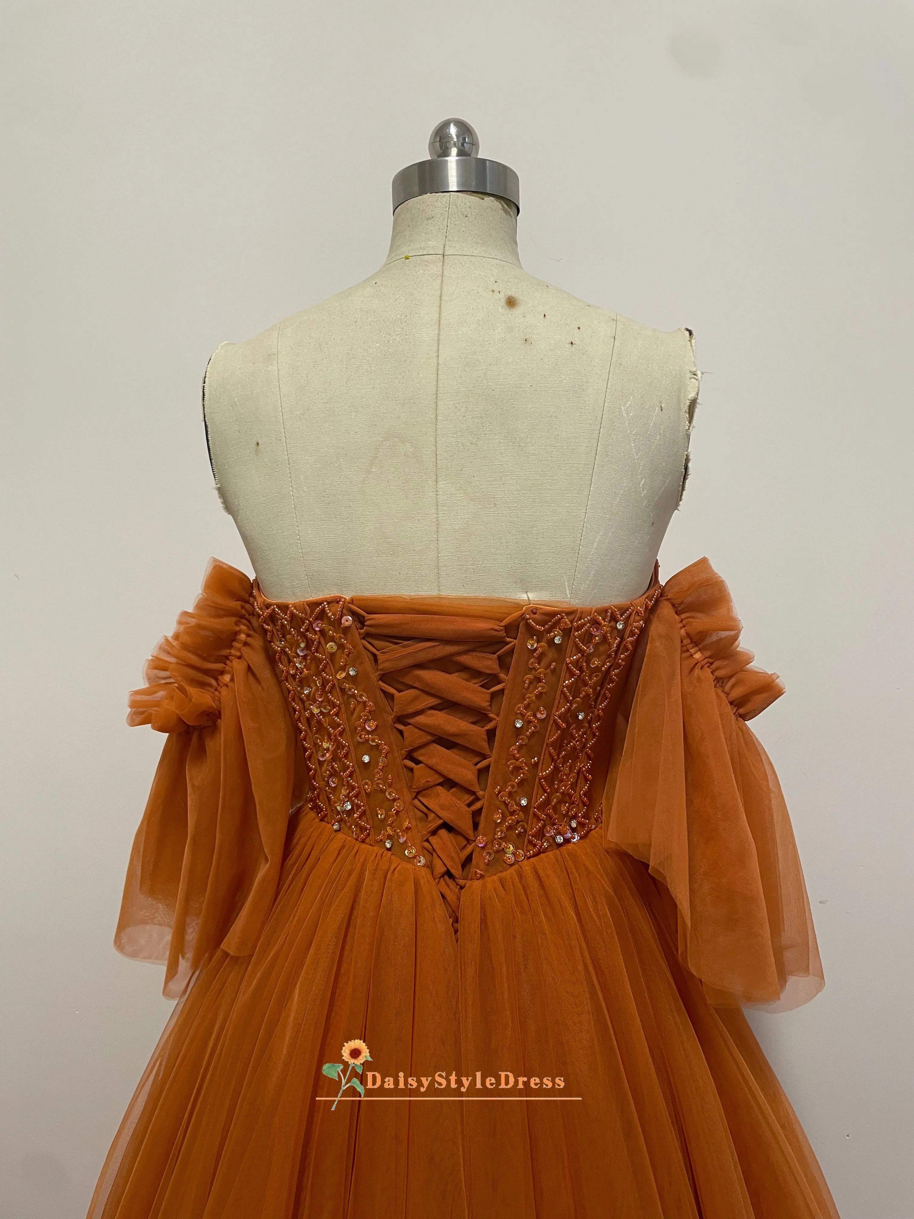 Detachable Sleeve Ball Gown Coffee Brown Prom Dress