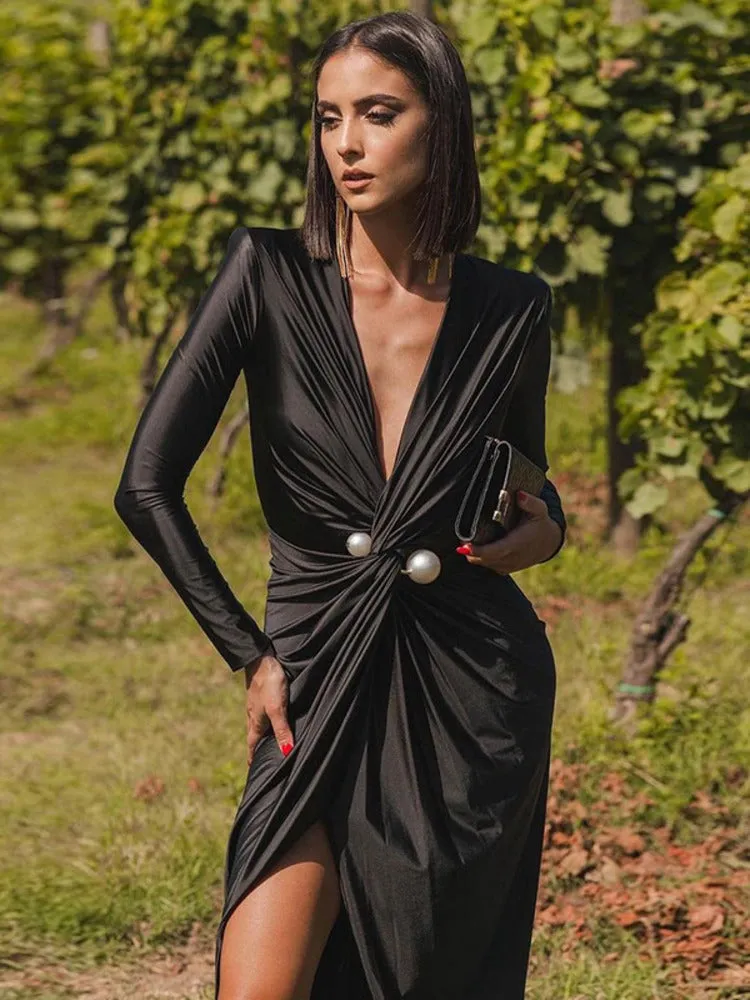 Doris Deep V Neck Sexy Maxi Dress
