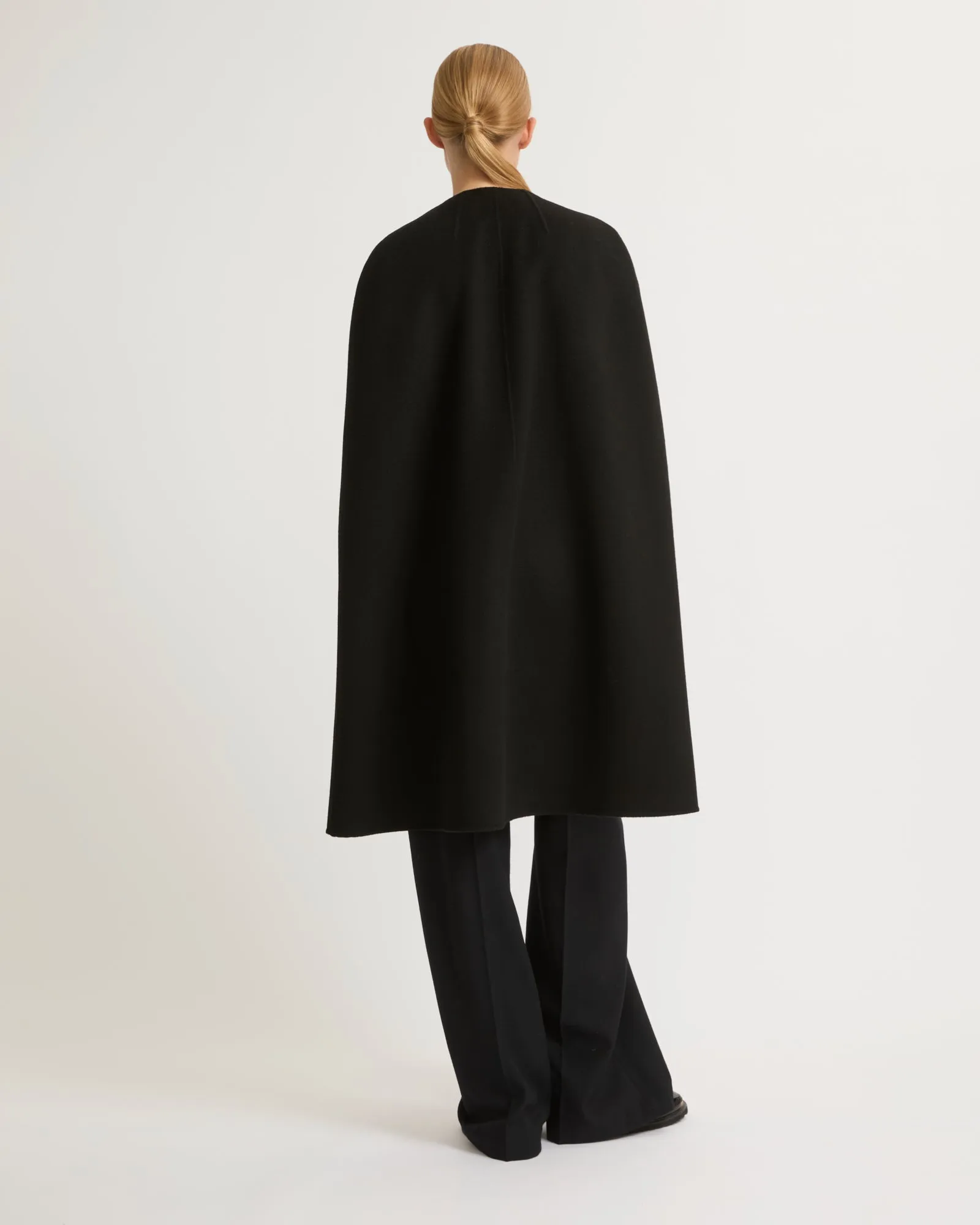 Double-sided cashmere blend maxi cape with feather details