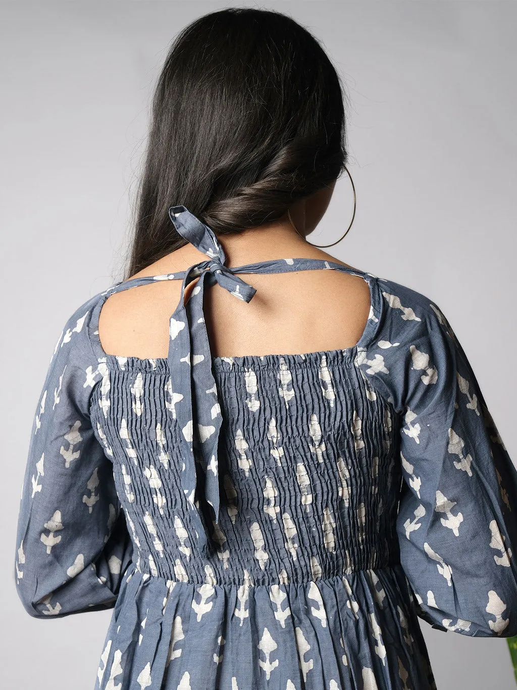 Ekisha's women printed grey cotton shiffli midi dress