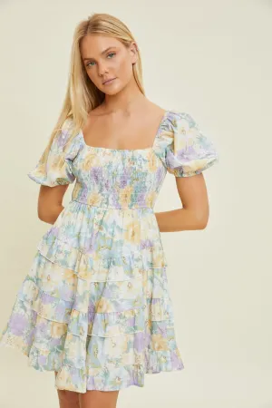 Elise Pastel Watercolor Ruffle Mini Dress