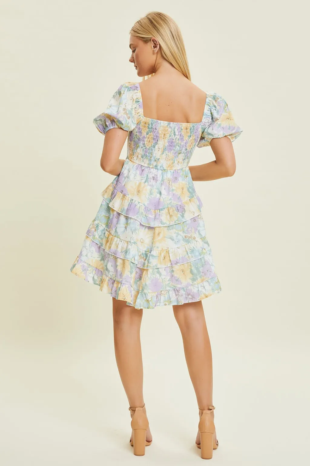 Elise Pastel Watercolor Ruffle Mini Dress