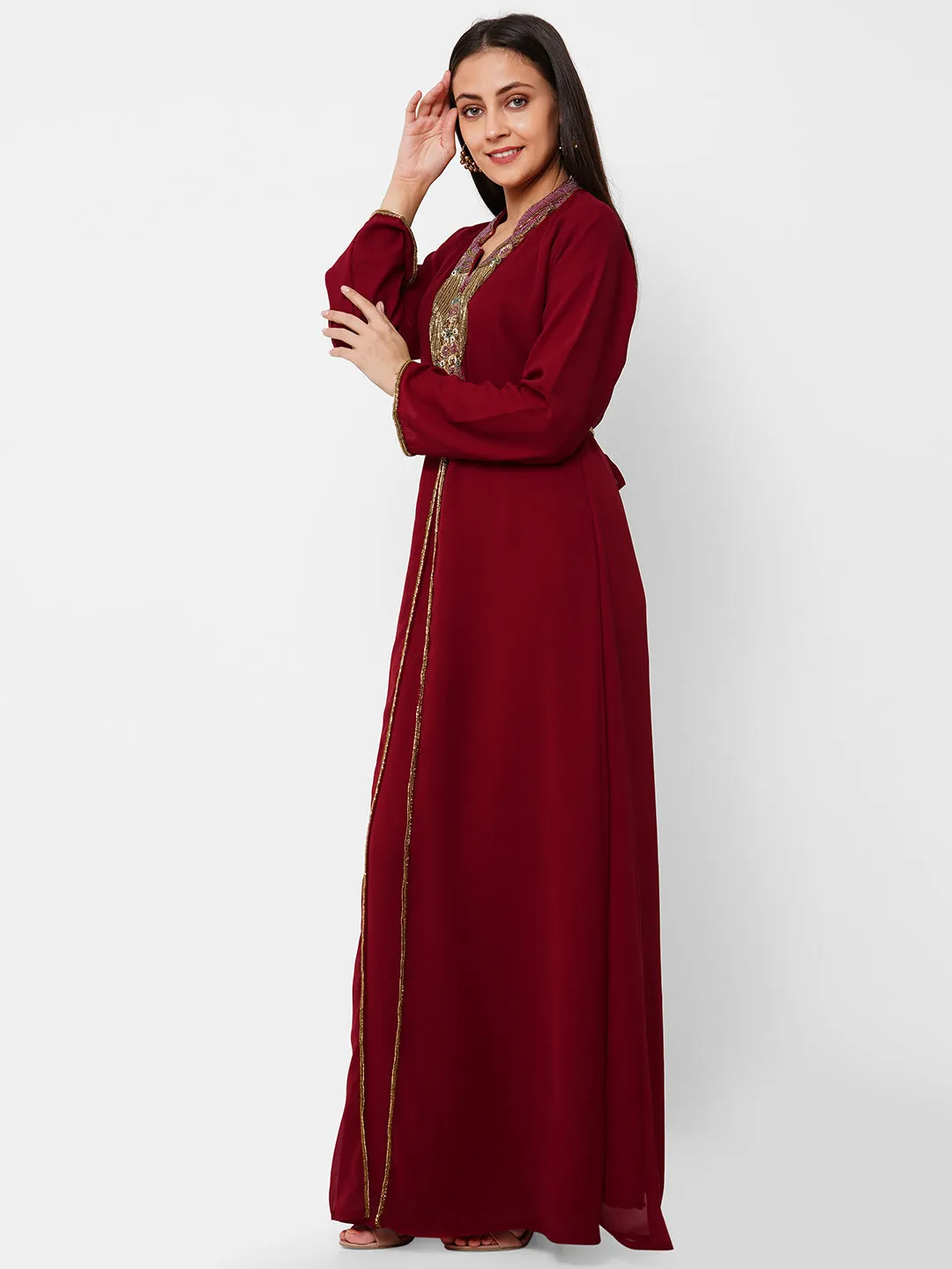 Embroidered Abaya Maxi Dress