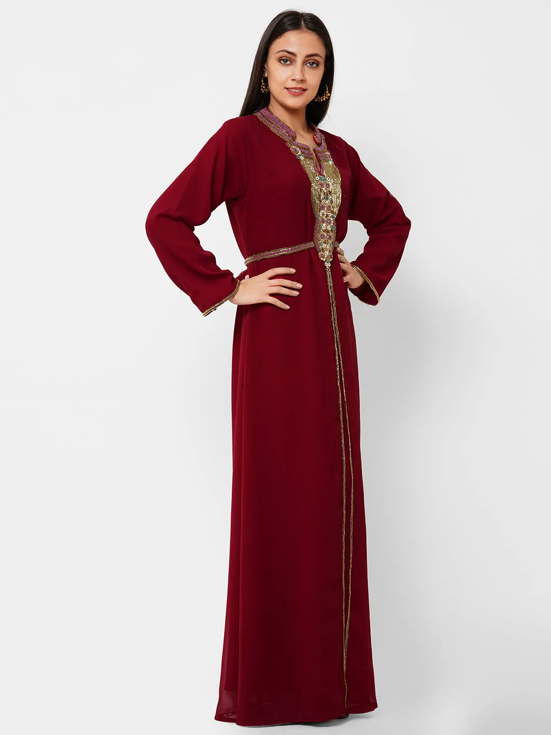 Embroidered Abaya Maxi Dress
