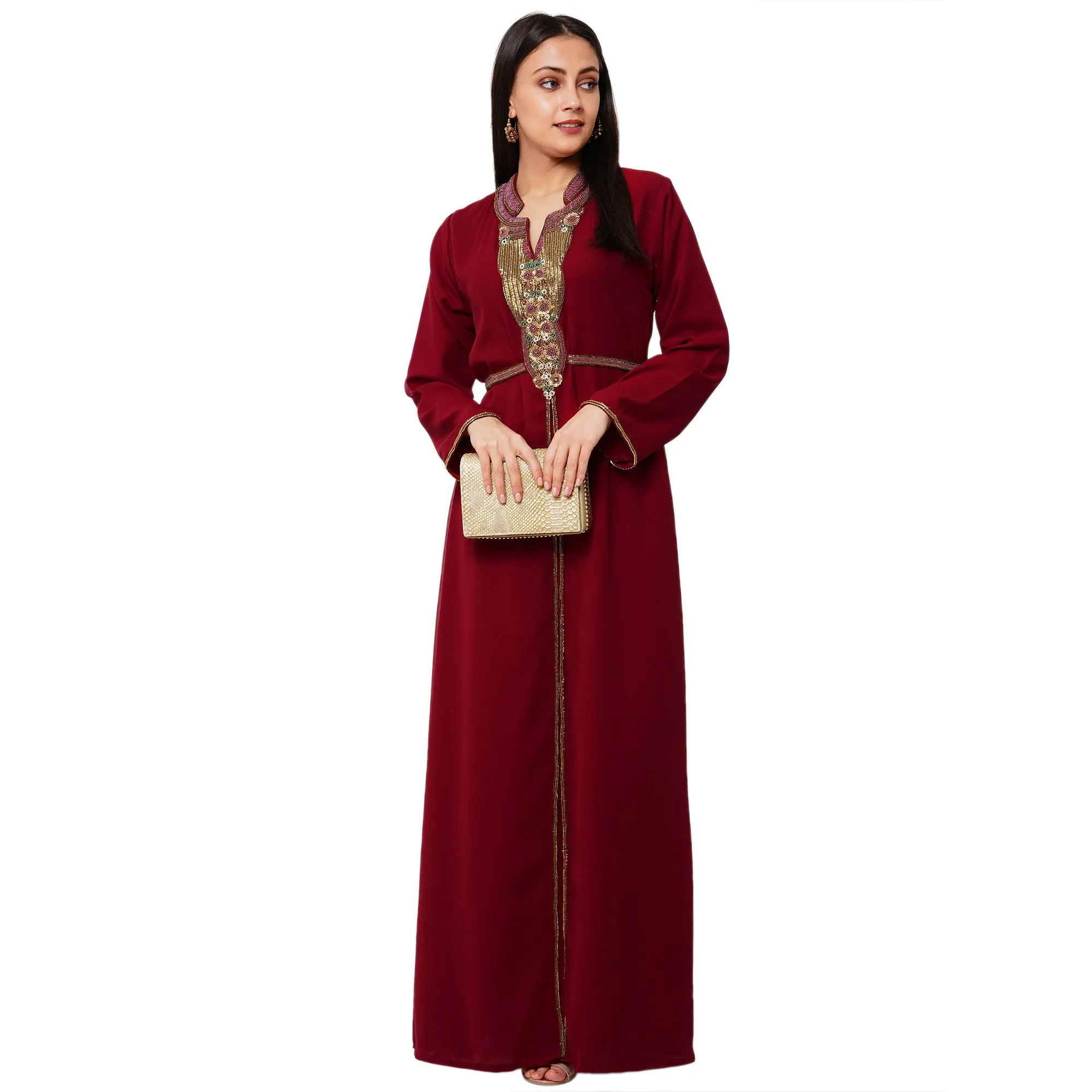 Embroidered Abaya Maxi Dress