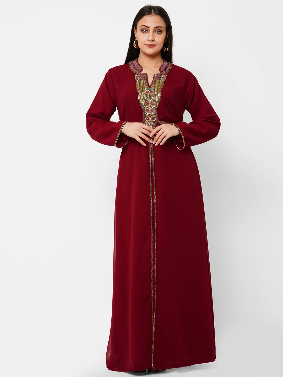 Embroidered Abaya Maxi Dress