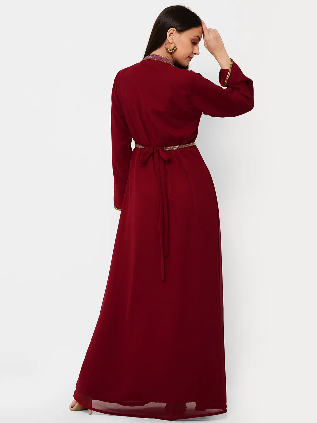 Embroidered Abaya Maxi Dress