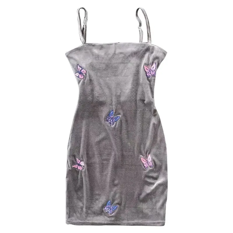 Embroidered Butterfly Flat Dress